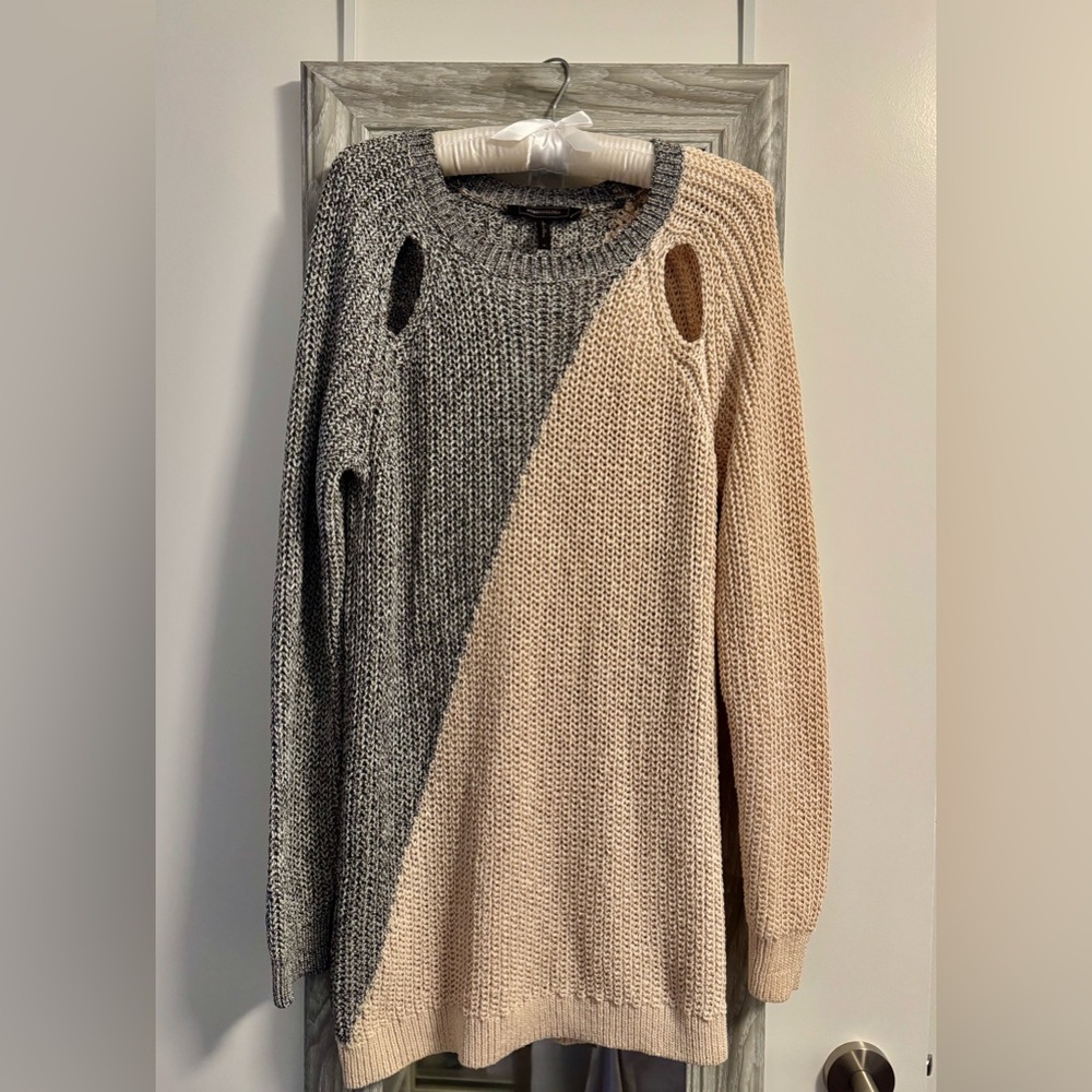 BCBGMaxAzria Gray and Creamy Light Pink Color-block Sweater